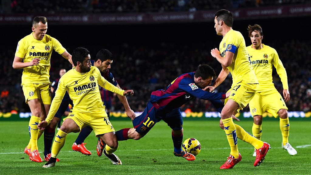 Messi en el área del Villarreal