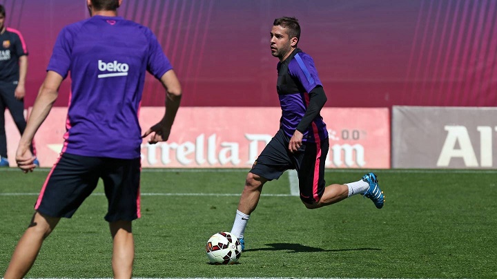 Jordi Alba en un entrenamiento