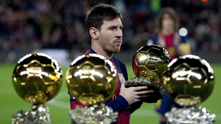 Messi con sus cuatro Balones de Oro