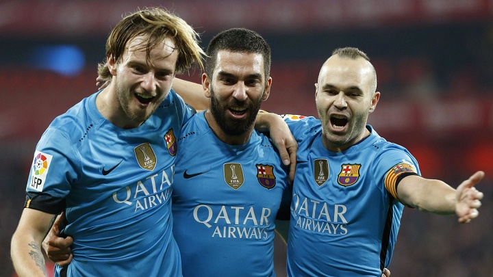 Rakitic Arda Turan y Andres Iniesta